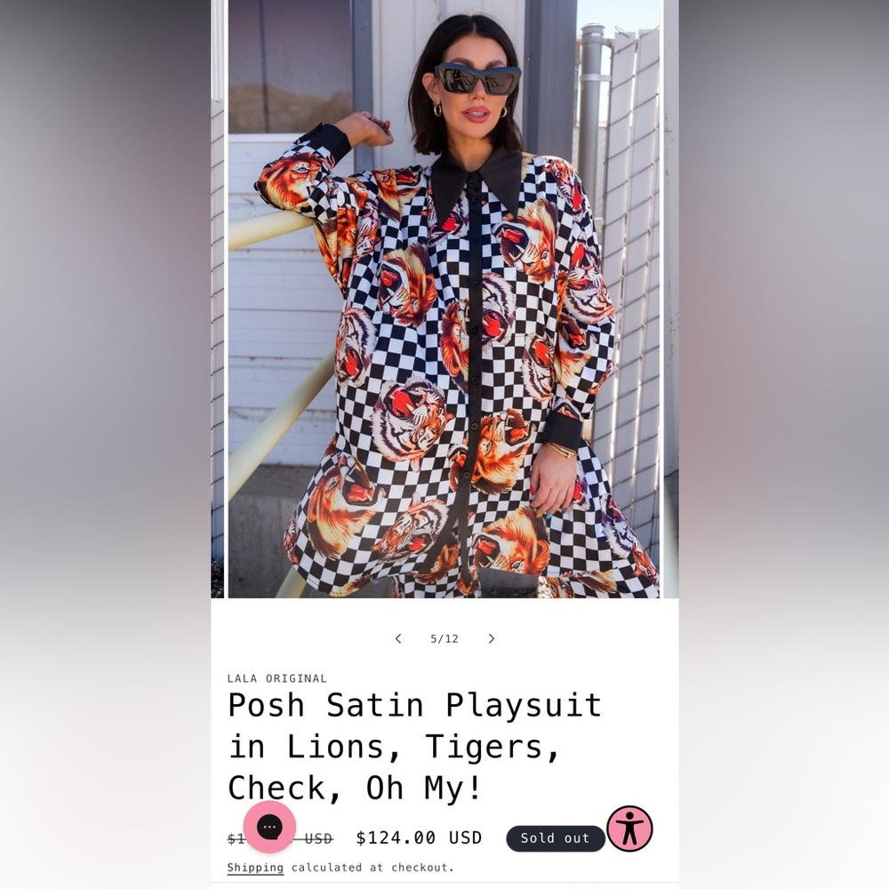 Dressed in LALA Black and White Checkered Lion Playsuit